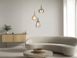 Cluster Pendelleuchte ALDEA 3-flammig Glas Bernstein & Chrom verspiegelt, Ø 35cm