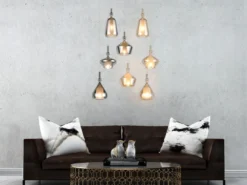 Cluster Pendelleuchte ALDEA 8-flammig Glas Bernstein & Chrom verspiegelt, Ø 72cm