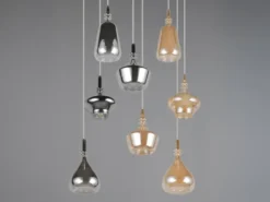 Cluster Pendelleuchte ALDEA 8-flammig Glas Bernstein & Chrom verspiegelt, Ø 72cm