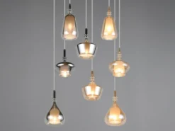 Cluster Pendelleuchte ALDEA 8-flammig Glas Bernstein & Chrom verspiegelt, Ø 72cm
