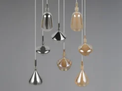 Cluster Pendelleuchte ALDEA 8-flammig Glas Bernstein & Chrom verspiegelt, Ø 72cm