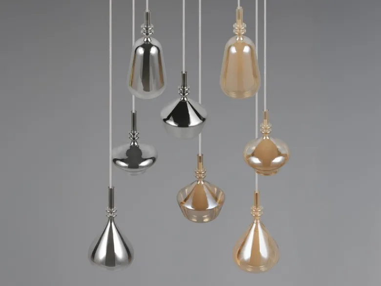 Cluster Pendelleuchte ALDEA 8-flammig Glas Bernstein & Chrom verspiegelt, Ø 72cm