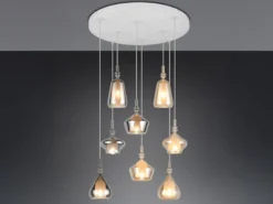 Cluster Pendelleuchte ALDEA 8-flammig Glas Bernstein & Chrom verspiegelt, Ø 72cm