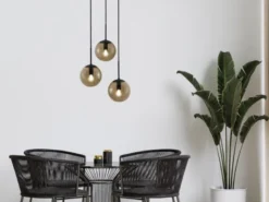 Cluster Pendelleuchte BALINI 3-flammig mit Rauchglas Kugeln, Ø 30cm