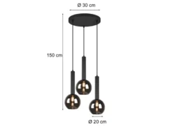 Cluster Pendelleuchte CLAYTON 3-flammig mit Rauchglas Glaskugeln, Ø 45cm