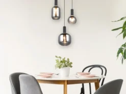 Cluster Pendelleuchte DIVA 3-flammig mit Glasschirmen Chrom bedampft, Ø 38cm