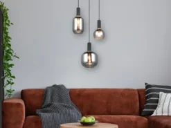 Cluster Pendelleuchte DIVA 3-flammig mit Glasschirmen Chrom bedampft, Ø 38cm