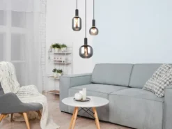 Cluster Pendelleuchte DIVA 3-flammig mit Glasschirmen Chrom bedampft, Ø 38cm