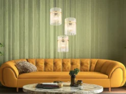 Cluster Pendelleuchte GORLEY 3-flammig transparenten Echtglas Stäben, Ø 47cm