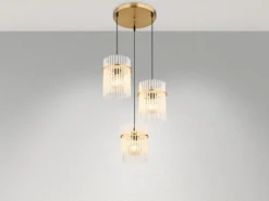 Cluster Pendelleuchte GORLEY 3-flammig transparenten Echtglas Stäben, Ø 47cm