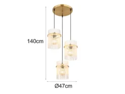 Cluster Pendelleuchte GORLEY 3-flammig transparenten Echtglas Stäben, Ø 47cm