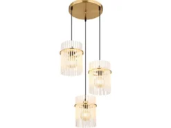 Cluster Pendelleuchte GORLEY 3-flammig transparenten Echtglas Stäben, Ø 47cm