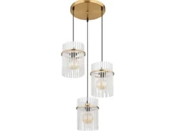 Cluster Pendelleuchte GORLEY 3-flammig transparenten Echtglas Stäben, Ø 47cm