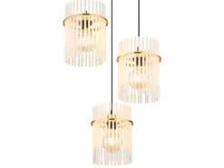 Cluster Pendelleuchte GORLEY 3-flammig transparenten Echtglas Stäben, Ø 47cm