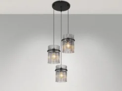 Cluster Pendelleuchte GORLEY 3-flammig mit Rauchglas Stäben, Ø 47cm
