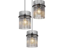 Cluster Pendelleuchte GORLEY 3-flammig mit Rauchglas Stäben, Ø 47cm