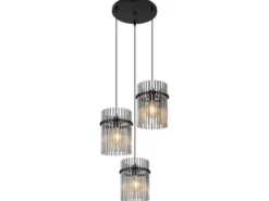 Cluster Pendelleuchte GORLEY 3-flammig mit Rauchglas Stäben, Ø 47cm