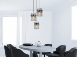 Cluster Pendelleuchte GORLEY 3-flammig mit Rauchglas Stäben, Ø 47cm