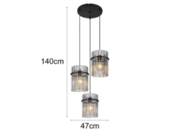 Cluster Pendelleuchte GORLEY 3-flammig mit Rauchglas Stäben, Ø 47cm