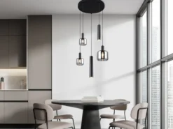 Cluster Pendelleuchte MATARO 5-flammig aus Metall mit Glasschirmen Chrom, Ø 40cm