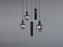 Cluster Pendelleuchte MATARO 5-flammig aus Metall mit Glasschirmen Chrom, Ø 40cm