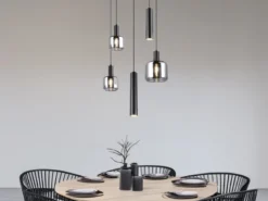 Cluster Pendelleuchte MATARO 5-flammig aus Metall mit Glasschirmen Chrom, Ø 40cm