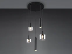 Cluster Pendelleuchte MATARO 5-flammig aus Metall mit Glasschirmen Chrom, Ø 40cm