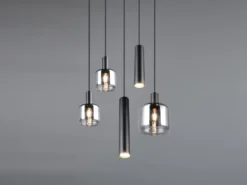 Cluster Pendelleuchte MATARO 5-flammig aus Metall mit Glasschirmen Chrom, Ø 40cm