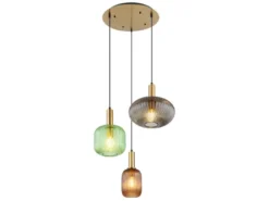 Cluster Pendelleuchte NORMY 3-flammig aus Rillenglas Bunt, Ø 55cm