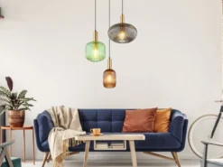 Cluster Pendelleuchte NORMY 3-flammig aus Rillenglas Bunt, Ø 55cm