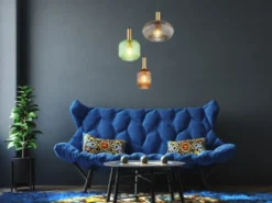 Cluster Pendelleuchte NORMY 3-flammig aus Rillenglas Bunt, Ø 55cm