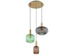 Cluster Pendelleuchte NORMY 3-flammig aus Rillenglas Bunt, Ø 55cm