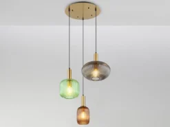 Cluster Pendelleuchte NORMY 3-flammig aus Rillenglas Bunt, Ø 55cm