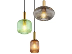 Cluster Pendelleuchte NORMY 3-flammig aus Rillenglas Bunt, Ø 55cm