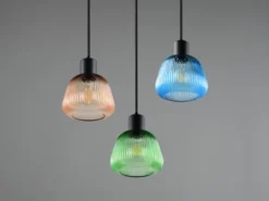Cluster Pendelleuchte QUENYA 3-flammig mit Glasschirmen bunt, Ø 37,5cm
