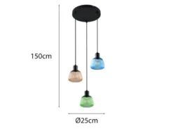 Cluster Pendelleuchte QUENYA 3-flammig mit Glasschirmen bunt, Ø 37,5cm