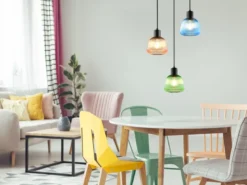 Cluster Pendelleuchte QUENYA 3-flammig mit Glasschirmen bunt, Ø 37,5cm