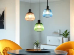 Cluster Pendelleuchte QUENYA 3-flammig mit Glasschirmen bunt, Ø 37,5cm