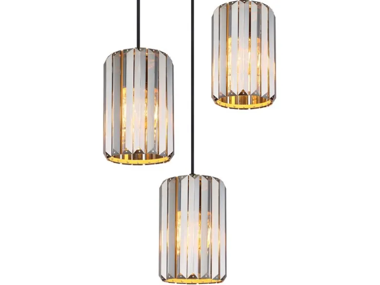 Cluster Pendelleuchte RUN 3-flammig mit Rauchglas Kristall Ø 35cm