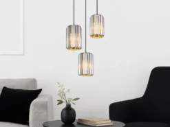Cluster Pendelleuchte RUN 3-flammig mit Rauchglas Kristall Ø 35cm
