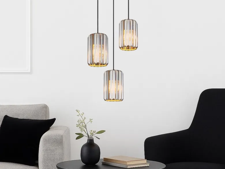 Cluster Pendelleuchte RUN 3-flammig mit Rauchglas Kristall Ø 35cm
