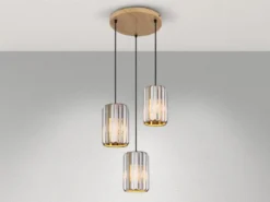 Cluster Pendelleuchte RUN 3-flammig mit Rauchglas Kristall Ø 35cm