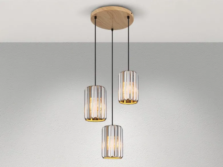 Cluster Pendelleuchte RUN 3-flammig mit Rauchglas Kristall Ø 35cm