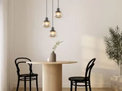 Cluster Pendelleuchte TARIFA 3-flammig mit Glasschirmen Chrom bedampft, Ø 37cm