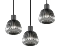 Cluster Pendelleuchte TARIFA 3-flammig mit Glasschirmen Chrom bedampft, Ø 37cm
