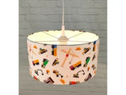 Coole Baustelle LED Hängelampe für Kinderzimmer mit Stoffschirm, bunt Ø 35cm