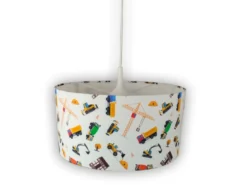 Coole Baustelle LED Hängelampe für Kinderzimmer mit Stoffschirm, bunt Ø 35cm