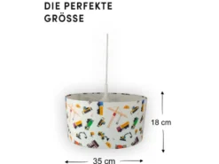 Coole Baustelle LED Hängelampe für Kinderzimmer mit Stoffschirm, bunt Ø 35cm