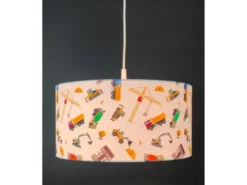 Coole Baustelle LED Hängelampe für Kinderzimmer mit Stoffschirm, bunt Ø 35cm