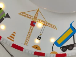 Coole Deckenlampe Baustellen Motiv fürs Kinderzimmer Schlummerlicht bunt Ø 54cm